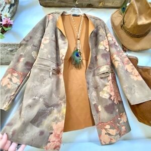 AMANDA GREEN Floral Tan and Brown Jacket Blazer